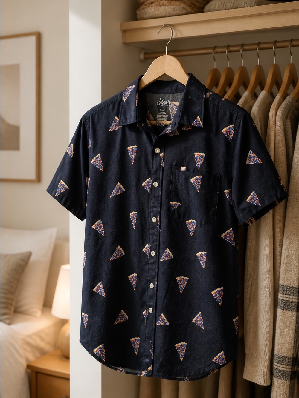 Button-Down Shirt with Pizza Print